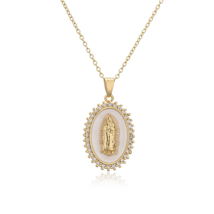 Wholesale copper plated 18K gold drop oil zircon Virgin Mary necklace JDC-NE-AG143 Necklaces 澳古 2 Wholesale Jewelry JoyasDeChina Joyas De China
