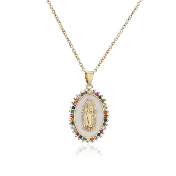 Wholesale copper plated 18K gold drop oil zircon Virgin Mary necklace JDC-NE-AG143 Necklaces 澳古 3 Wholesale Jewelry JoyasDeChina Joyas De China