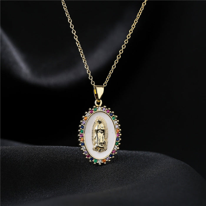 Wholesale copper plated 18K gold drop oil zircon Virgin Mary necklace JDC-NE-AG143 Necklaces 澳古 Wholesale Jewelry JoyasDeChina Joyas De China