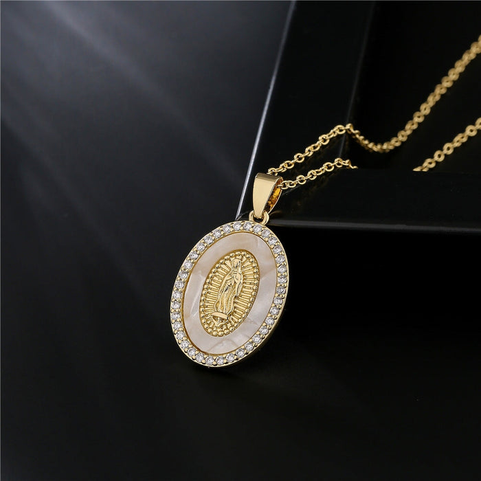 Wholesale copper plated 18K gold drop oil zircon Virgin Mary necklace JDC-NE-AG143 Necklaces 澳古 Wholesale Jewelry JoyasDeChina Joyas De China
