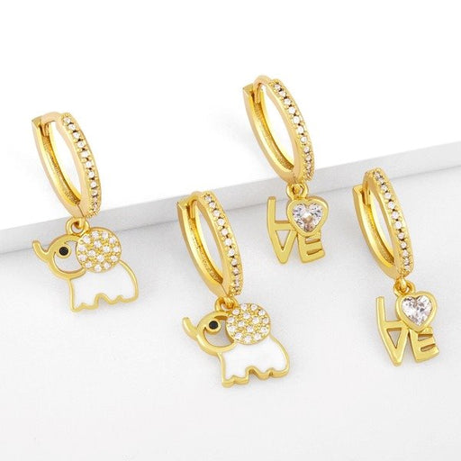 Wholesale Copper Plated 18k Gold Zircon Elephant Earrings JDC-ES-AS-024 Earrings 翱?N Wholesale Jewelry JoyasDeChina Joyas De China