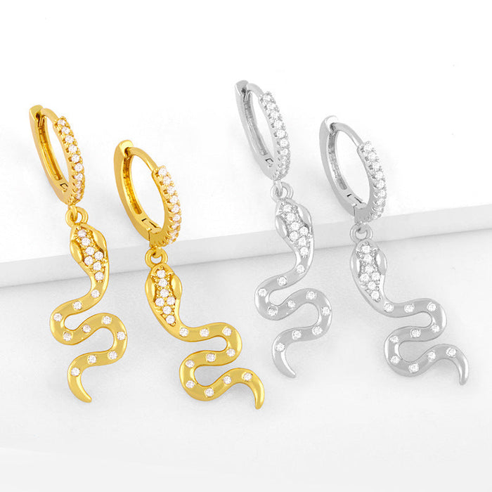 Wholesale Copper Plated 18K Gold Zircon Snake Earrings JDC-ES-AS091 Earrings 翱升 Wholesale Jewelry JoyasDeChina Joyas De China