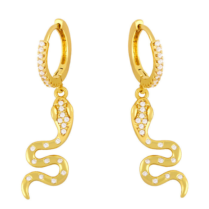 Wholesale Copper Plated 18K Gold Zircon Snake Earrings JDC-ES-AS091 Earrings 翱升 gold Wholesale Jewelry JoyasDeChina Joyas De China