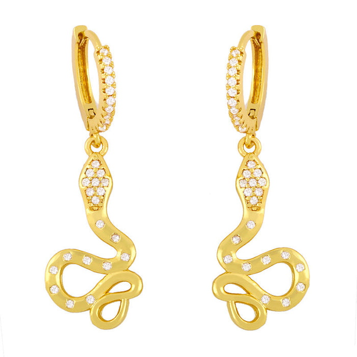 Wholesale Copper Plated 18K Gold Zircon Snake Earrings JDC-ES-AS094 Earrings 翱升 gold Wholesale Jewelry JoyasDeChina Joyas De China