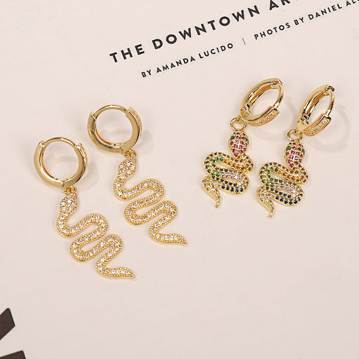 Wholesale Copper Plated 18K Gold Zircon Snake Earrings JDC-ES-HX002 Earrings 鸿禧 Wholesale Jewelry JoyasDeChina Joyas De China