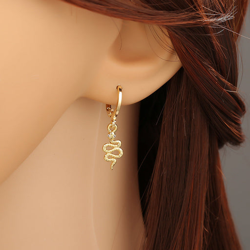 Wholesale Copper Plated 18K Gold Zircon Snake Earrings JDC-ES-HX003 Earrings 鸿禧 Wholesale Jewelry JoyasDeChina Joyas De China