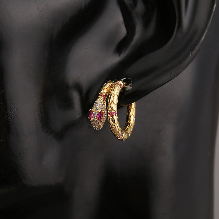 Wholesale Copper Plated 18K Gold Zircon Snake Earrings JDC-ES-HX004 Earrings 鸿禧 Wholesale Jewelry JoyasDeChina Joyas De China