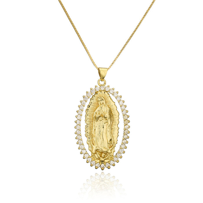 Wholesale copper plated 18K gold zircon Virgin Mary necklace JDC-NE-AG137 Necklaces 澳古 Wholesale Jewelry JoyasDeChina Joyas De China