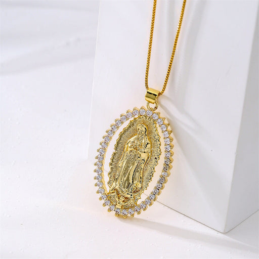 Wholesale copper plated 18K gold zircon Virgin Mary necklace JDC-NE-AG137 Necklaces 澳古 Wholesale Jewelry JoyasDeChina Joyas De China