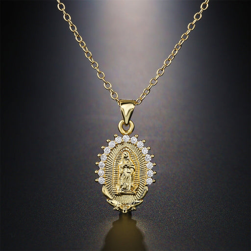 Wholesale copper plated real gold zircon Virgin Mary necklace JDC-NE-AG139 Necklaces 澳古 Wholesale Jewelry JoyasDeChina Joyas De China