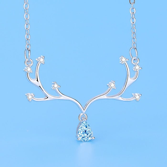 Wholesale copper plating platinum imitation silver antler necklace JDC-NE-QLX006 Necklaces 巧兰轩 blue Wholesale Jewelry JoyasDeChina Joyas De China