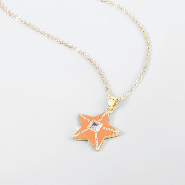 Wholesale Copper Rhinestone Drop Oil Star Necklace JDC-NE-JL183 Necklaces 氿乐 orange Wholesale Jewelry JoyasDeChina Joyas De China