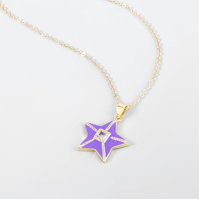 Wholesale Copper Rhinestone Drop Oil Star Necklace JDC-NE-JL183 Necklaces 氿乐 purple Wholesale Jewelry JoyasDeChina Joyas De China