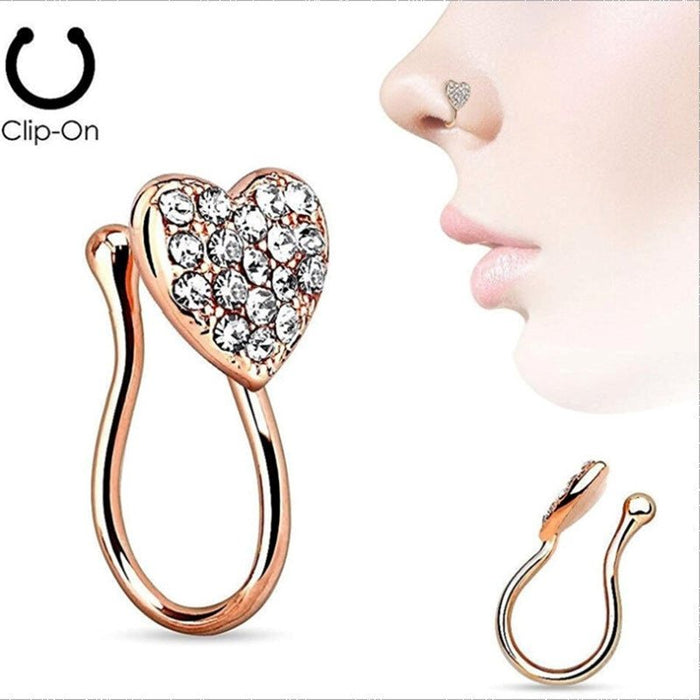 Wholesale Copper Rhinestone Heart Shaped Nose Clip JDC-NS-ZeS001 Piercings 泽森 rose gold Wholesale Jewelry JoyasDeChina Joyas De China