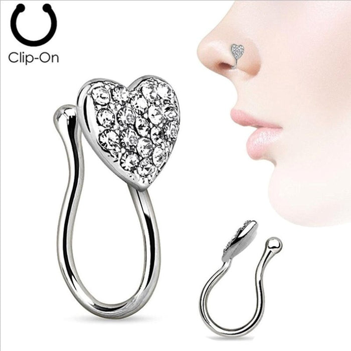 Wholesale Copper Rhinestone Heart Shaped Nose Clip JDC-NS-ZeS001 Piercings 泽森 silver Wholesale Jewelry JoyasDeChina Joyas De China