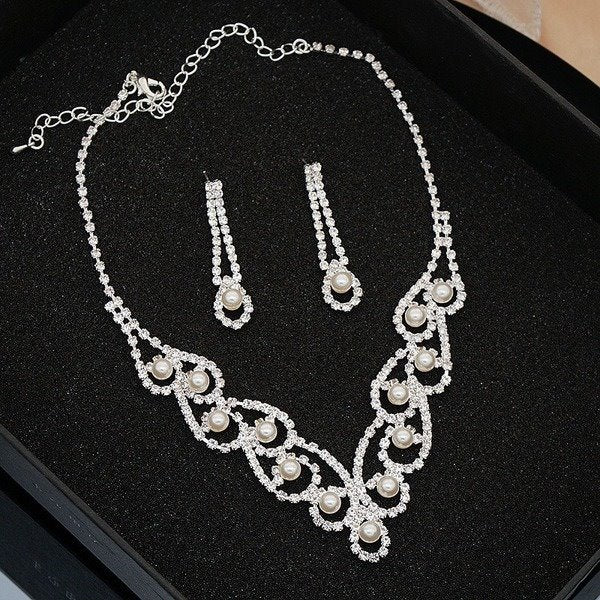 Wholesale Copper Rhinestone Imitation Pearl Necklace Earring Set JDC-NE-JX018 Necklaces 锦希 Wholesale Jewelry JoyasDeChina Joyas De China