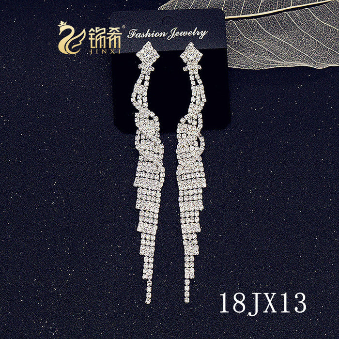Wholesale Copper Rhinestone Tassel Earring JDC-ES-JX027 Earrings 锦希 18JX13 Wholesale Jewelry JoyasDeChina Joyas De China