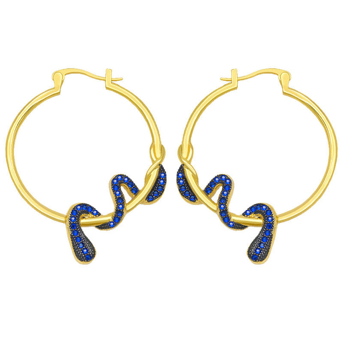 Wholesale copper snake Gold Earrings JDC-ES-AS038 Earrings 翱?N blue Wholesale Jewelry JoyasDeChina Joyas De China