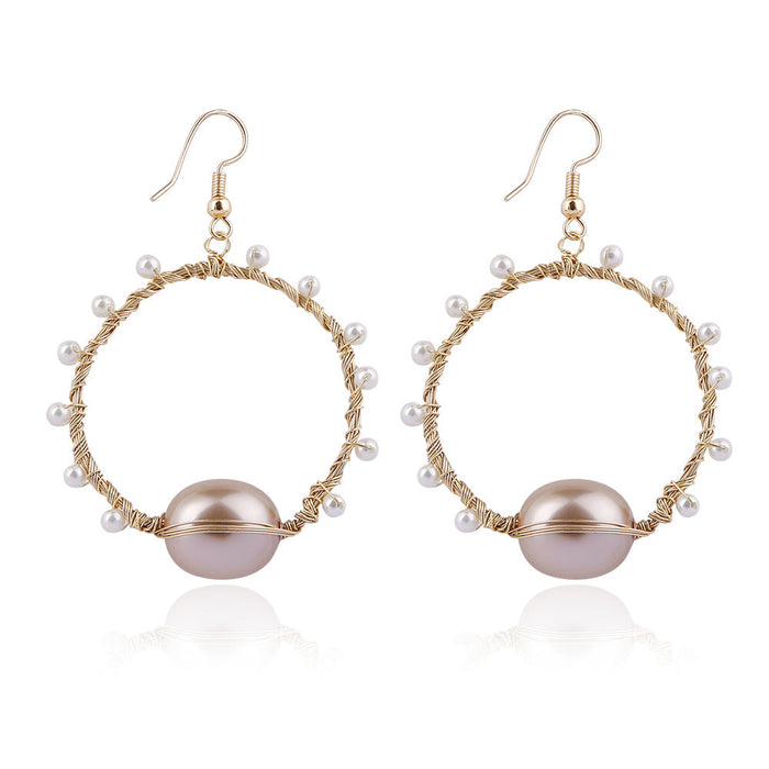Wholesale Copper Wire Braided Shell Pearl Earrings JDC-ES-GSJM079 Earrings 杰米 pink E68590 Wholesale Jewelry JoyasDeChina Joyas De China