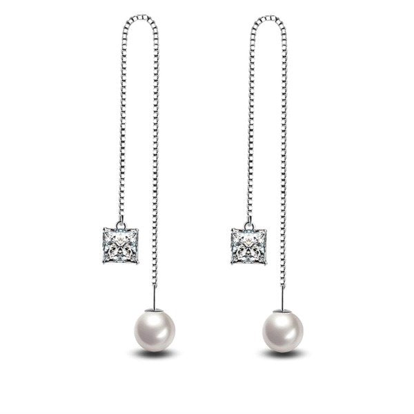Wholesale copper zircon pearl ear thread silver needle earrings JDC-ES-QLX035 Earrings 巧兰轩 Wholesale Jewelry JoyasDeChina Joyas De China