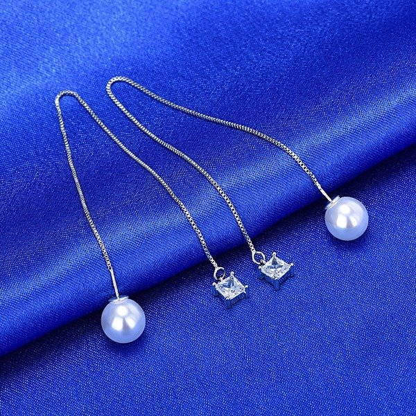 Wholesale copper zircon pearl ear thread silver needle earrings JDC-ES-QLX035 Earrings 巧兰轩 Wholesale Jewelry JoyasDeChina Joyas De China