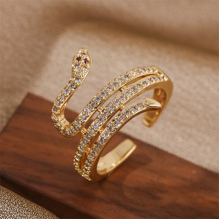 Wholesale Copper Zircon Snake Rings JDC-RS-Yuet011 Rings 跃腾 gold adjustable Wholesale Jewelry JoyasDeChina Joyas De China
