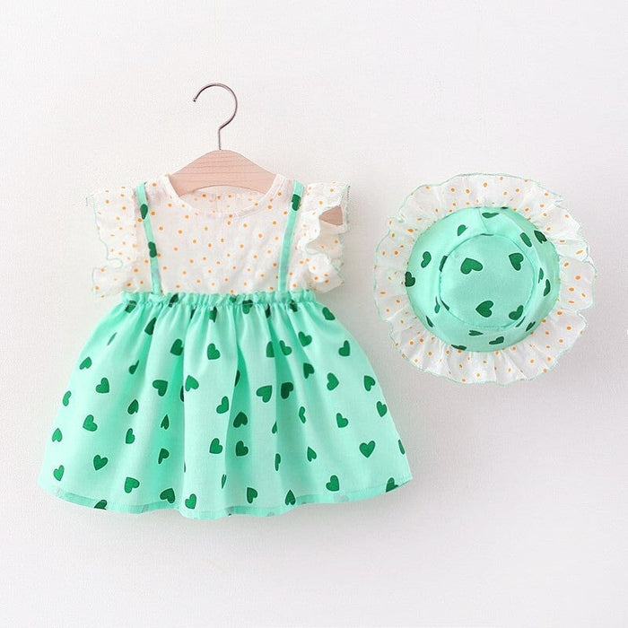 Wholesale Cotton Girls Flower Matching Love Dress With Hat JDC-BC-YiBei001 Baby clothes 熠贝 green 73CM Wholesale Jewelry JoyasDeChina Joyas De China