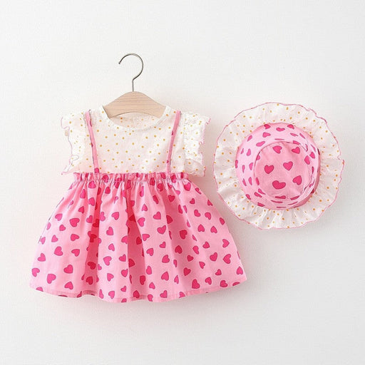 Wholesale Cotton Girls Flower Matching Love Dress With Hat JDC-BC-YiBei001 Baby clothes 熠贝 pink 73CM Wholesale Jewelry JoyasDeChina Joyas De China