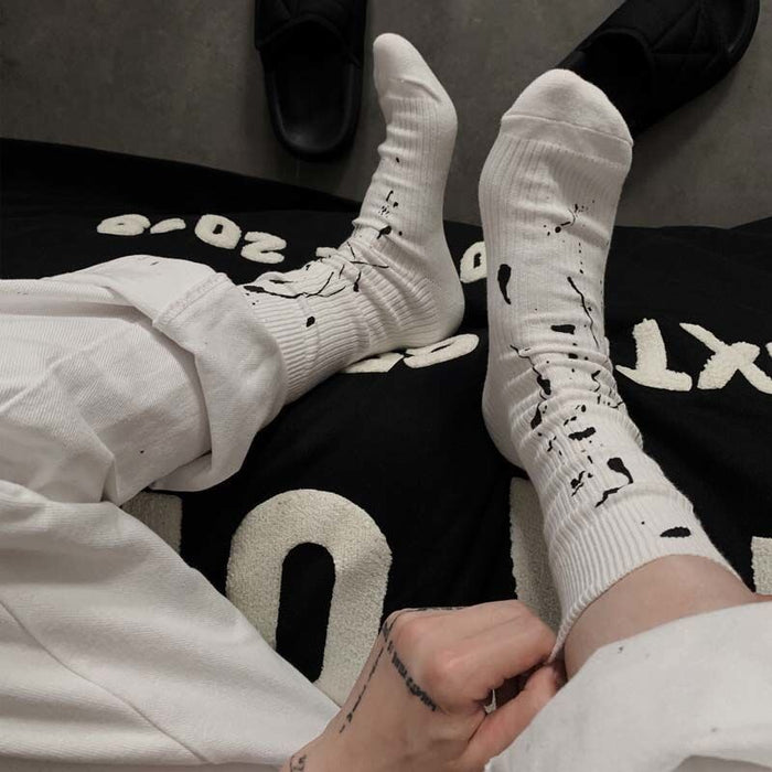 Wholesale Cotton Thin Section Ink Splash Graffiti Couple Socks MOQ≥2 JDC-SK-XiangY001 Sock 翔域 black Wholesale Jewelry JoyasDeChina Joyas De China