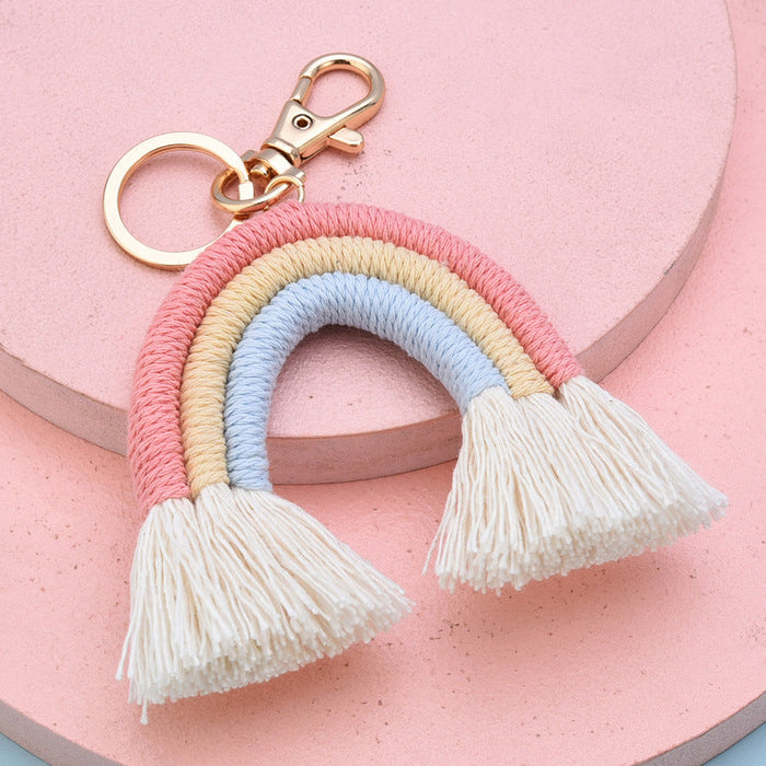 Wholesale Cotton Thread Braided Rainbow Keychain JDC-KC-WS139 Keychains 围颂 pink Wholesale Jewelry JoyasDeChina Joyas De China