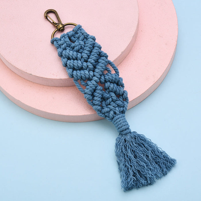 Wholesale Cotton Thread Tassel Pendant Knot Keychain JDC-KC-WS140 Keychains 围颂 blue Wholesale Jewelry JoyasDeChina Joyas De China