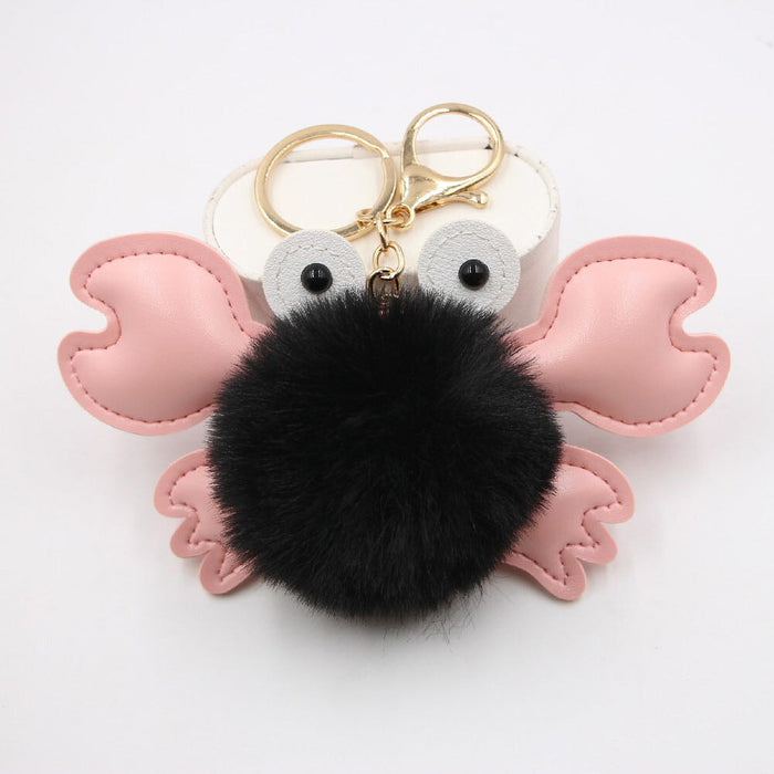Wholesale crab alloy imitation hair hair ball pendant pom pom keychain JDC-KC-Zuge020 Keychains 祖格 Black / Wholesale Jewelry JoyasDeChina Joyas De China