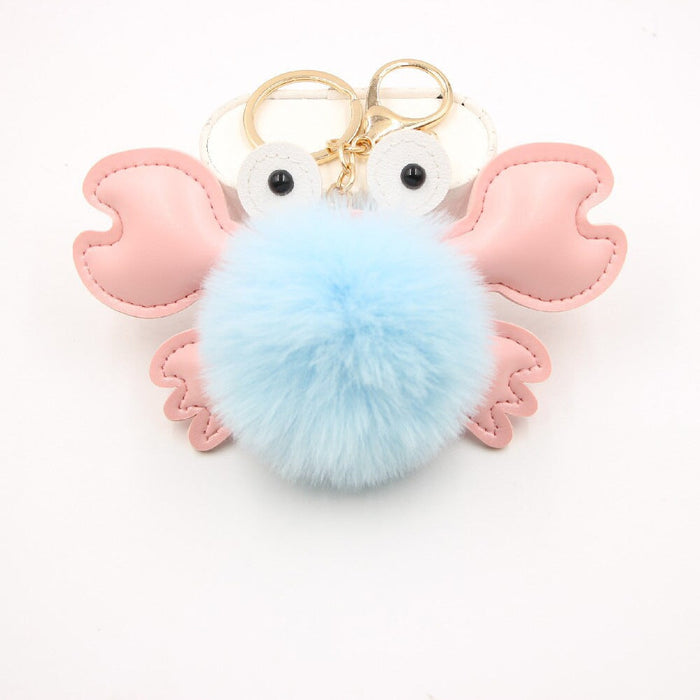 Wholesale crab alloy imitation hair hair ball pendant pom pom keychain JDC-KC-Zuge020 Keychains 祖格 light blue / Wholesale Jewelry JoyasDeChina Joyas De China