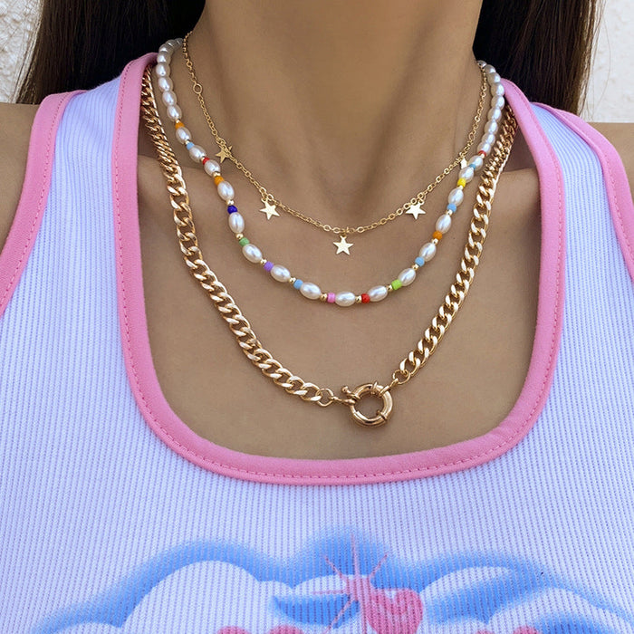 Wholesale creative beach vacation woven Daisy imitation pearl necklace JDC-NE-KJ084 NECKLACE JoyasDeChina Two gold 2418 Wholesale Jewelry JoyasDeChina Joyas De China