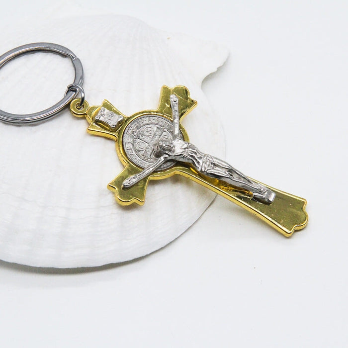 Wholesale Cross Jesus Catholic Alloy Keychain JDC-KC-XJN001 Keychains 小江南 gold Wholesale Jewelry JoyasDeChina Joyas De China