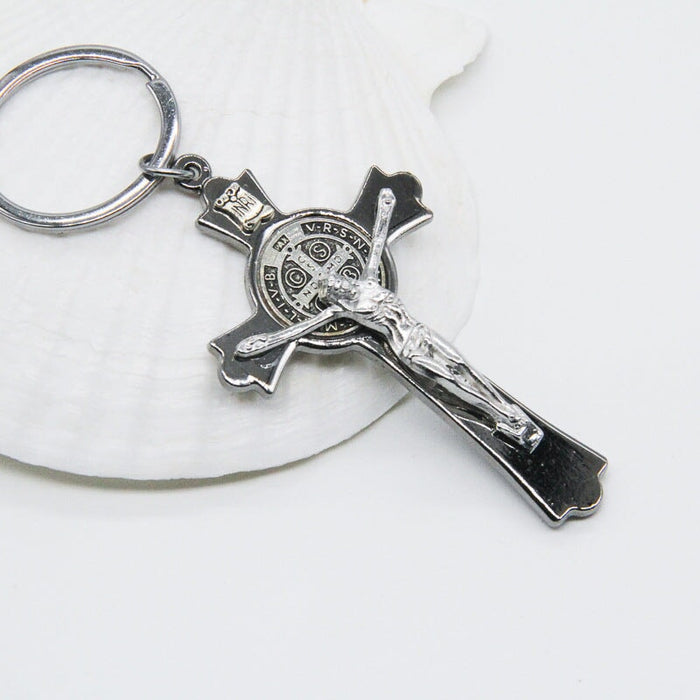Wholesale Cross Jesus Catholic Alloy Keychain JDC-KC-XJN001 Keychains 小江南 silver Wholesale Jewelry JoyasDeChina Joyas De China