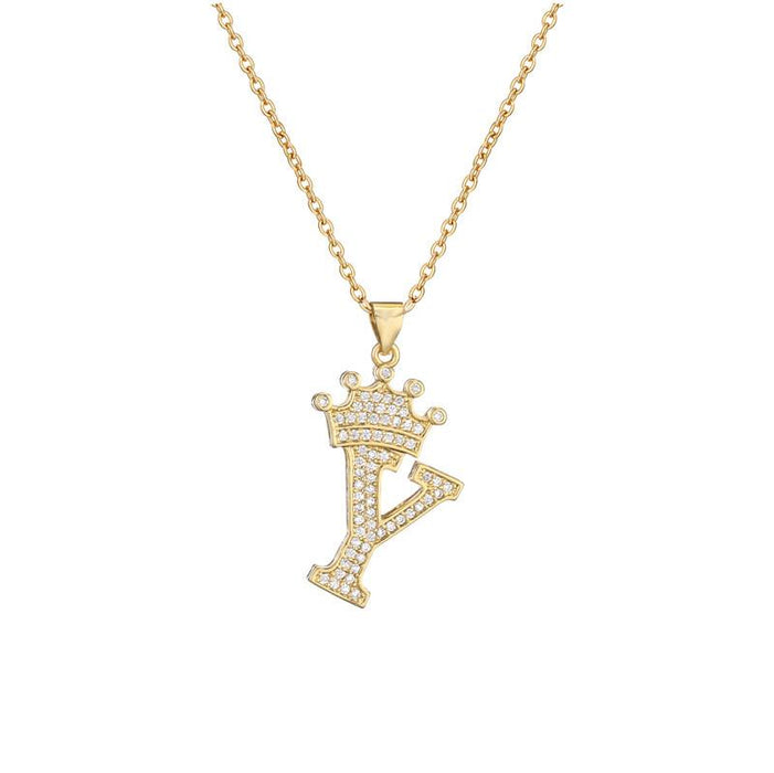 Bulk Jewelry Wholesale Crown English letter pendant necklace JDC-ag100 Wholesale factory from China YIWU China