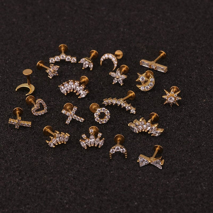 Wholesale Crown stainless steel flat-bottom pierced stud earrings MOQ≥2 JDC-ES-Henst009 Piercings 亨森 Wholesale Jewelry JoyasDeChina Joyas De China