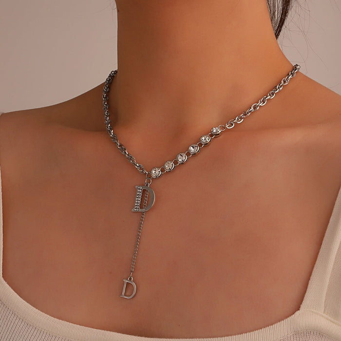 Wholesale crystal butterfly zircon double letter D Necklace JDC-NE-D017 necklaces 晴雯 Wholesale Jewelry JoyasDeChina Joyas De China