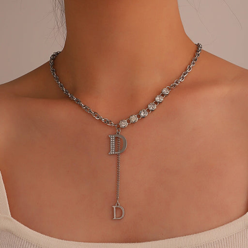 Wholesale crystal butterfly zircon double letter D Necklace JDC-NE-D017 necklaces 晴雯 Wholesale Jewelry JoyasDeChina Joyas De China