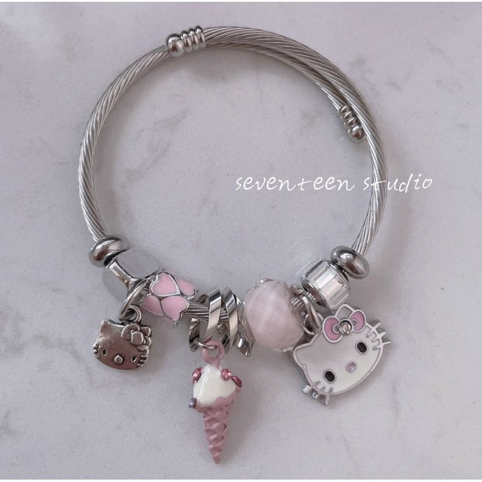 Wholesale crystal cute cat metal bracelet JDC-BT-GSXINY058 bracelet JoyasDeChina Ice cream pink Wholesale Jewelry JoyasDeChina Joyas De China