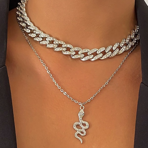 Wholesale Cuban Buckle Snake Shaped Set Necklace JDC-NE-KJ185 necklaces JoyasDeChina White K suit2754 Wholesale Jewelry JoyasDeChina Joyas De China