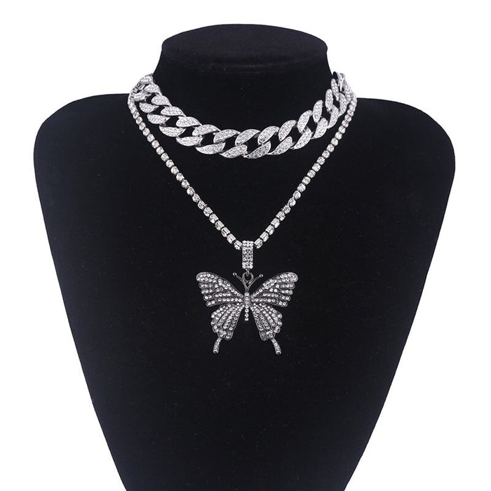 Wholesale Cuban Chain Big Butterfly Alloy Rhinestone Necklace JDC-NE-youm001 Necklaces 幽梦 Wholesale Jewelry JoyasDeChina Joyas De China