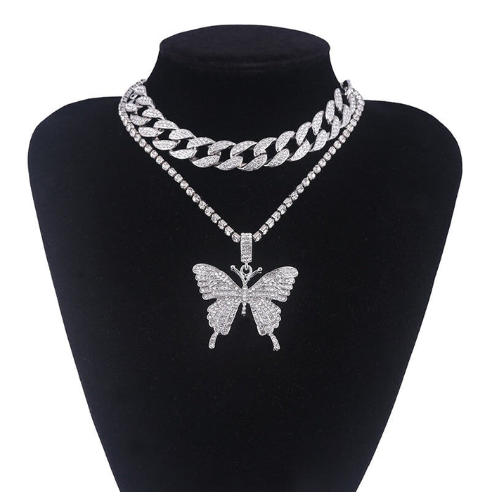 Wholesale Cuban Chain Big Butterfly Alloy Rhinestone Necklace JDC-NE-youm001 Necklaces 幽梦 Wholesale Jewelry JoyasDeChina Joyas De China