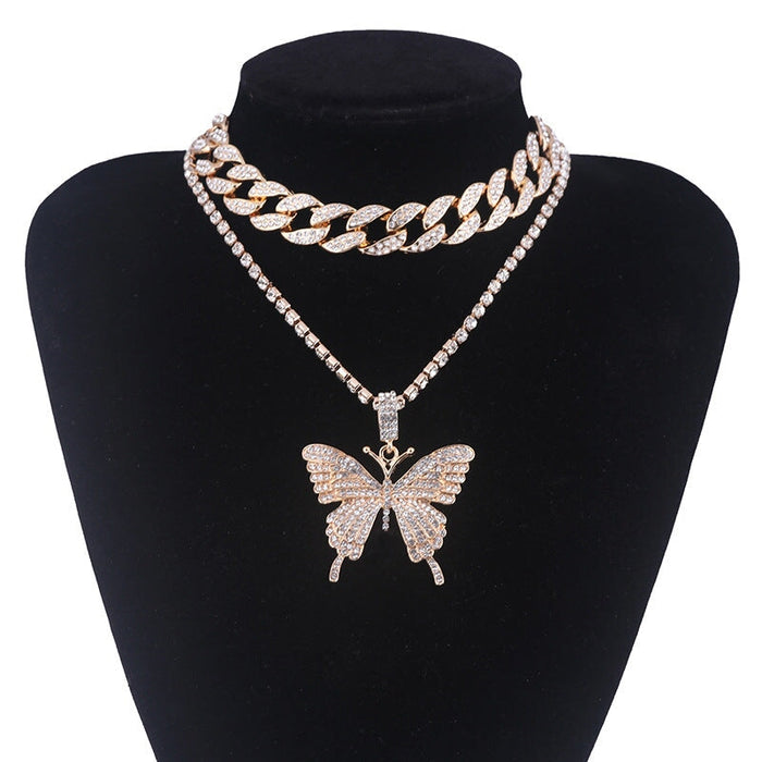 Wholesale Cuban Chain Big Butterfly Alloy Rhinestone Necklace JDC-NE-youm001 Necklaces 幽梦 Wholesale Jewelry JoyasDeChina Joyas De China