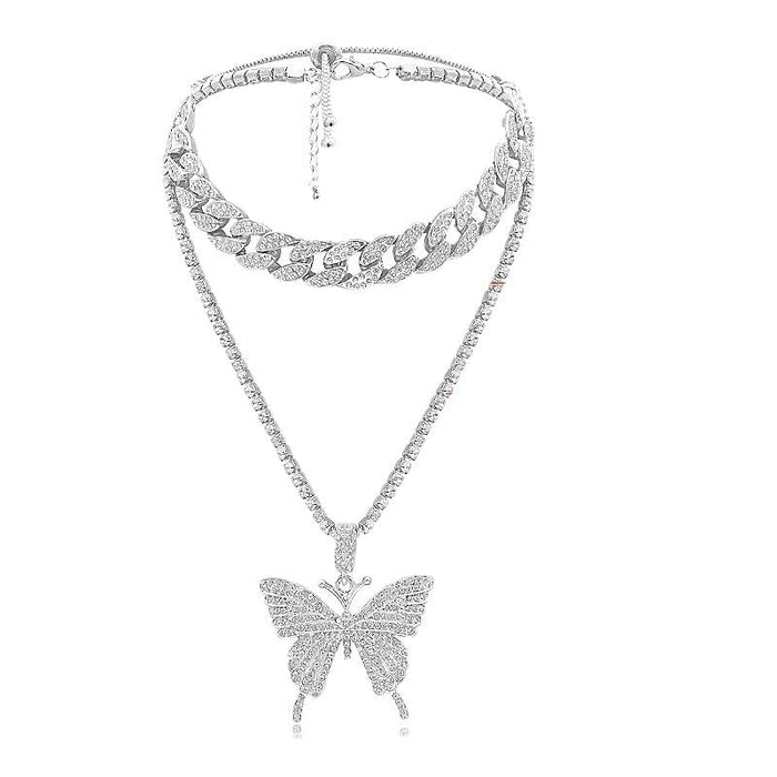 Wholesale Cuban Chain Big Butterfly Alloy Rhinestone Necklace JDC-NE-youm001 Necklaces 幽梦 Wholesale Jewelry JoyasDeChina Joyas De China