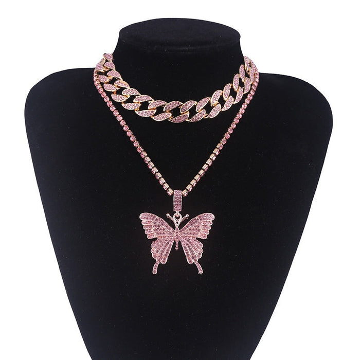 Wholesale Cuban Chain Big Butterfly Alloy Rhinestone Necklace JDC-NE-youm001 Necklaces 幽梦 N854 rose gold Wholesale Jewelry JoyasDeChina Joyas De China