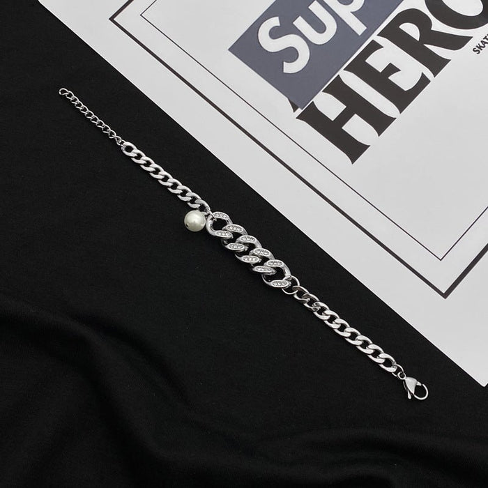 Wholesale Cuban Diamond Pearl Titanium Steel Couple Bracelet JDC-BT-JiuB004 Bracelet 玖柏 Wholesale Jewelry JoyasDeChina Joyas De China