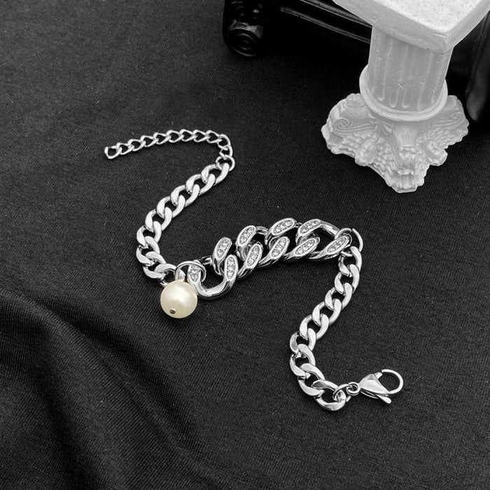 Wholesale Cuban Diamond Pearl Titanium Steel Couple Bracelet JDC-BT-JiuB004 Bracelet 玖柏 Wholesale Jewelry JoyasDeChina Joyas De China