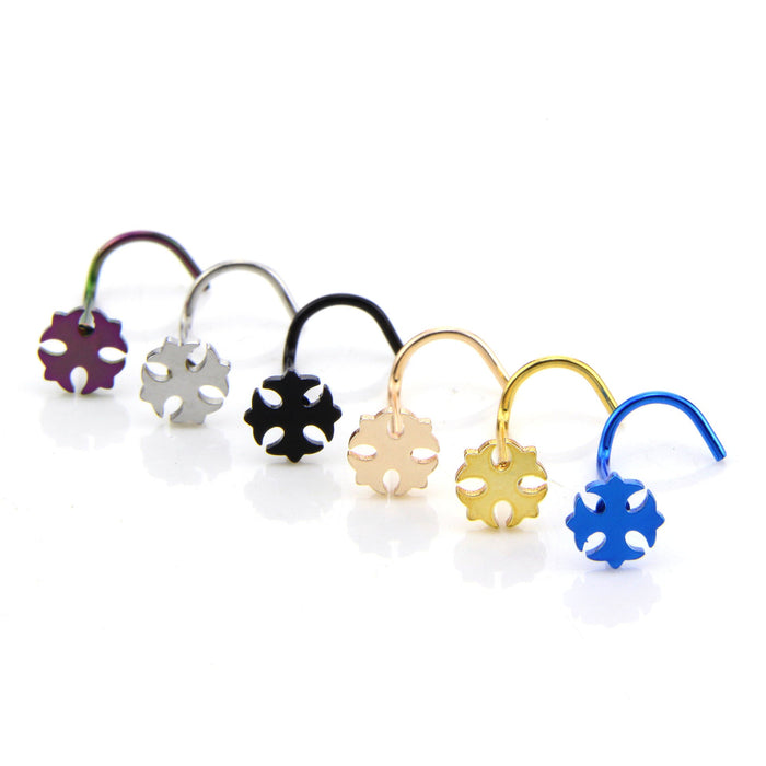 Wholesale curved nose nail cutting surface nose nail Stainless Steel Nose nail JDC-NS-LX012 Piercings JoyasDeChina cross Pack 6 PCs (one for each color) Wholesale Jewelry JoyasDeChina Joyas De China